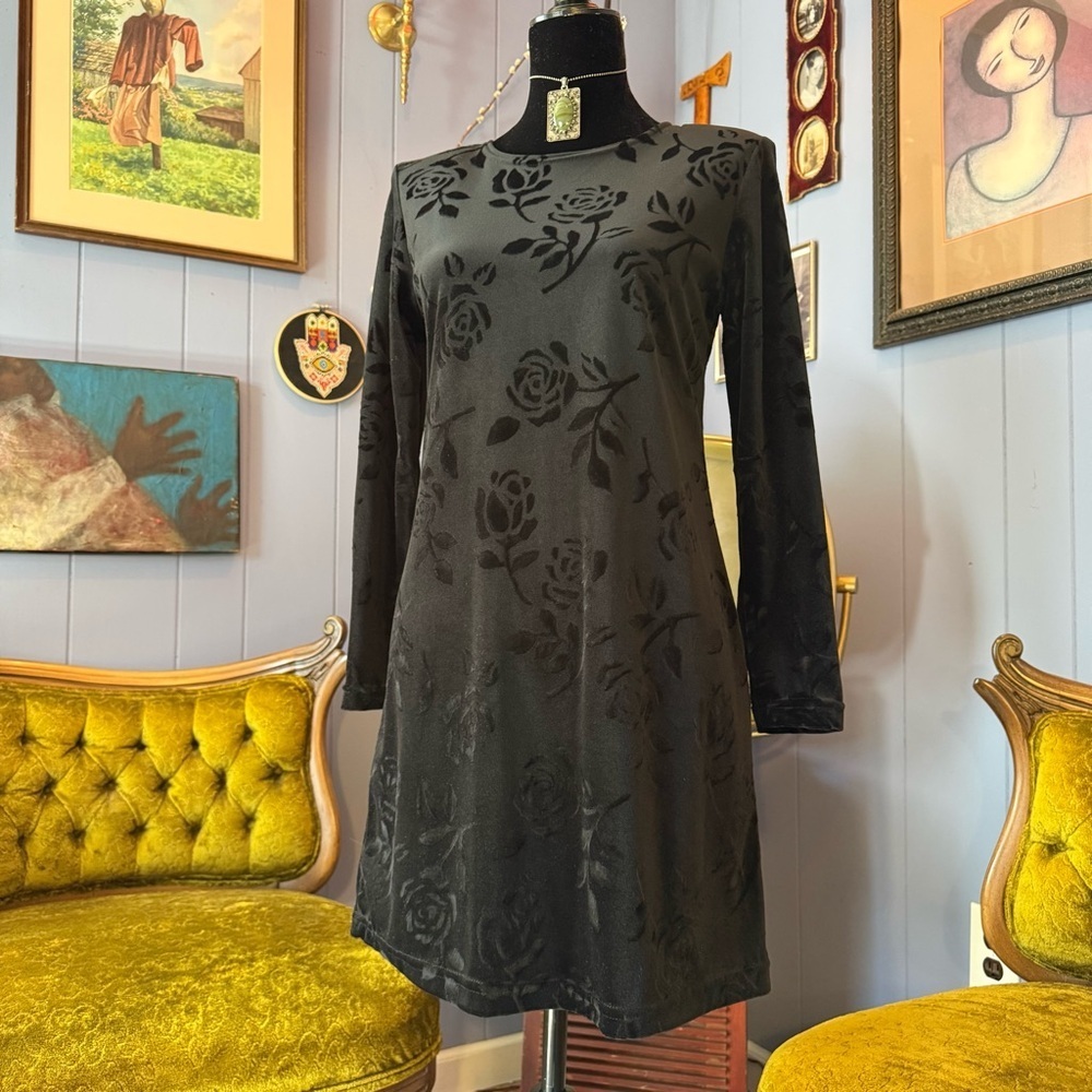 Vintage 90s Leni Leni Floral Velvet Burnout Whimsygoth Fairycore Grunge Dress